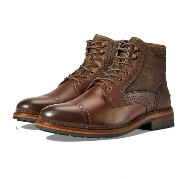 Johnston & Murphy Fullerton Leather Cap Toe Lace Up Boots Size 9 Brogue EUC